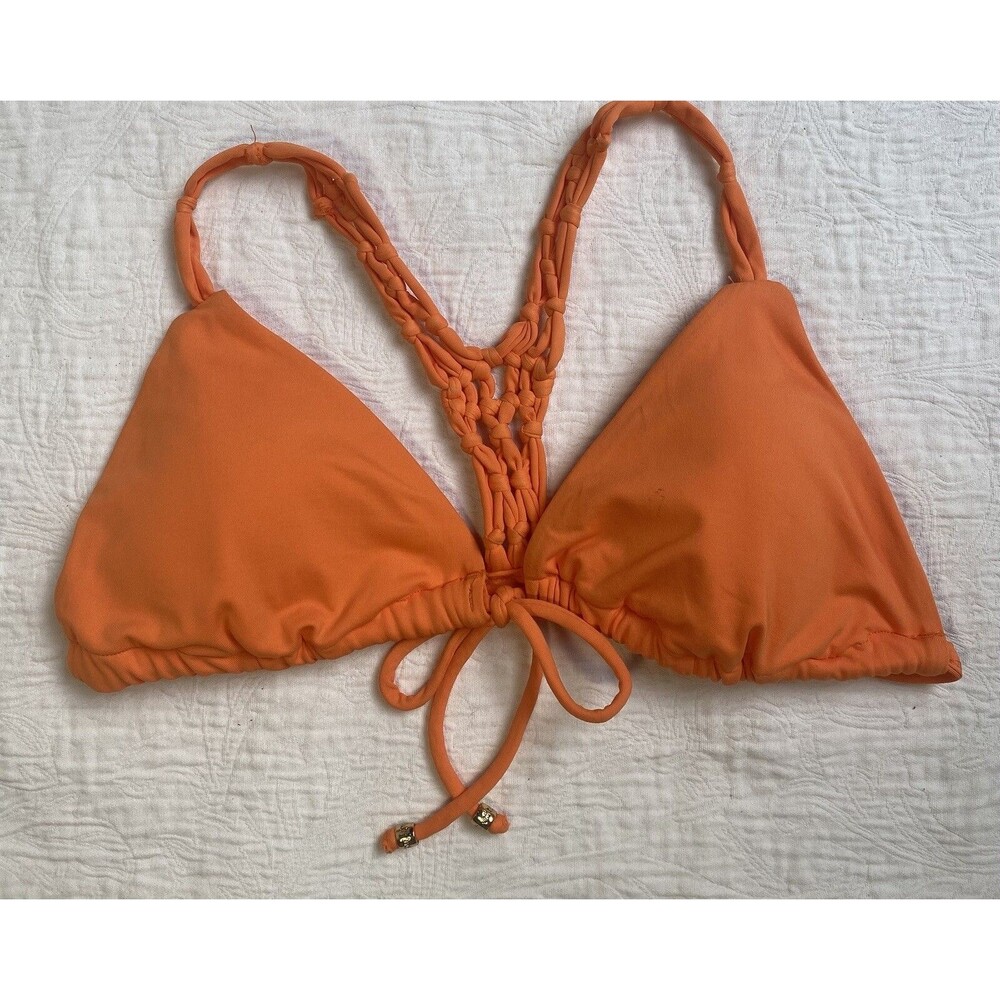Rip Curl Crossback Front Tie Bikini Top Women's Junior Orange Crochet Sz S
